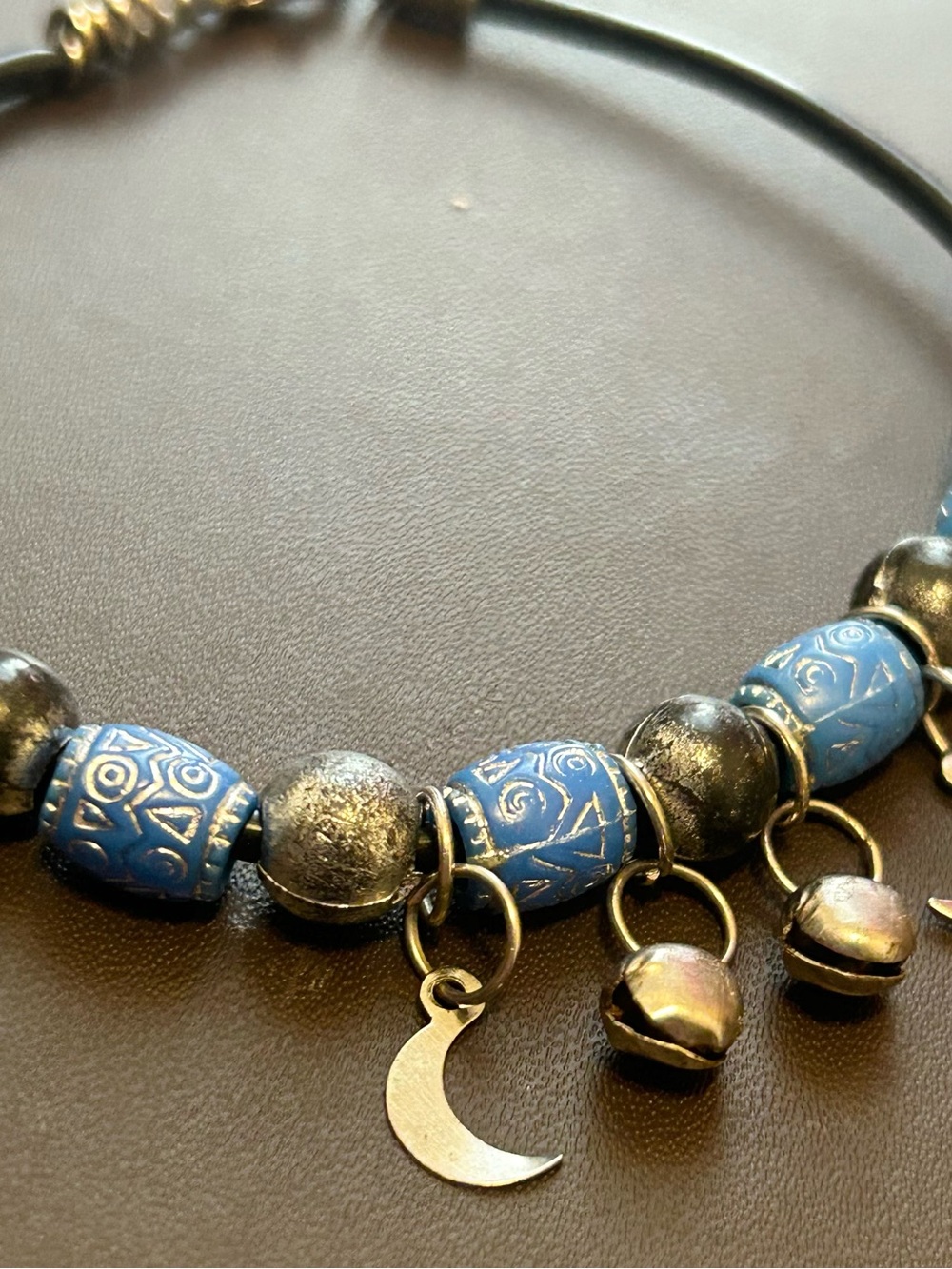 Vintage Blue Beaded Moon Charm Bracelet Tribal Beads - Women’s Jewelry - Picture 4 of 9